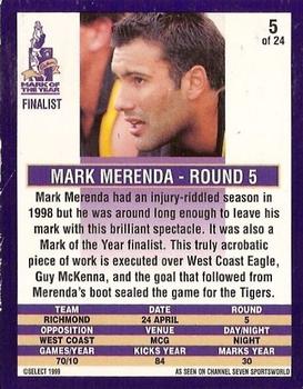 1999 Cadbury Classic Grabs 98 #5 Mark Merenda Back